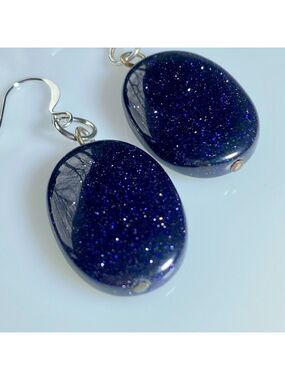 ❤️ Oval Midnight Blue Goldstone Earrings